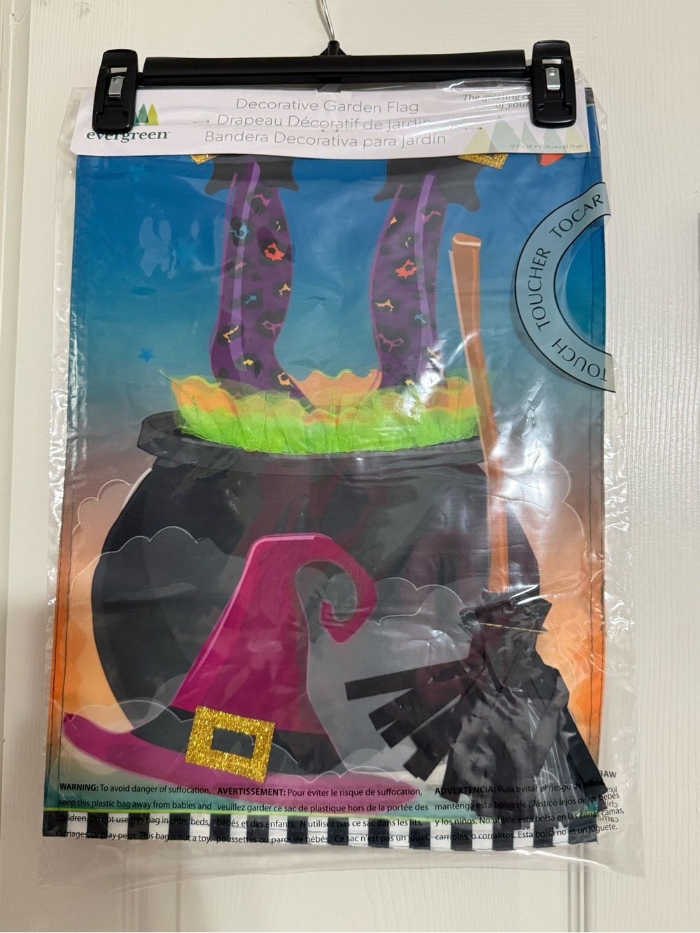 Evergreen Halloween Garden Flag — Purple & Black Witch Cauldron Design